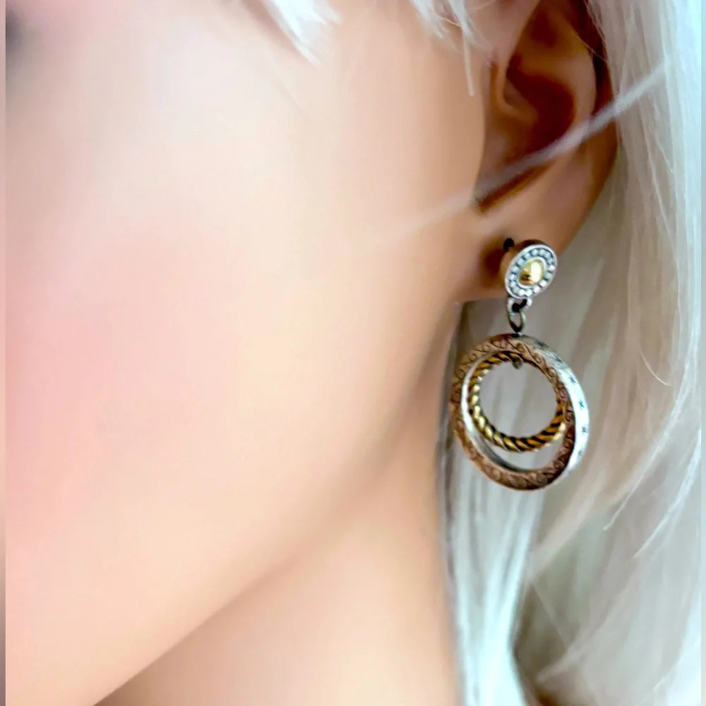 Brighton Rapture Silver and Gold Double Circle Post Earrings